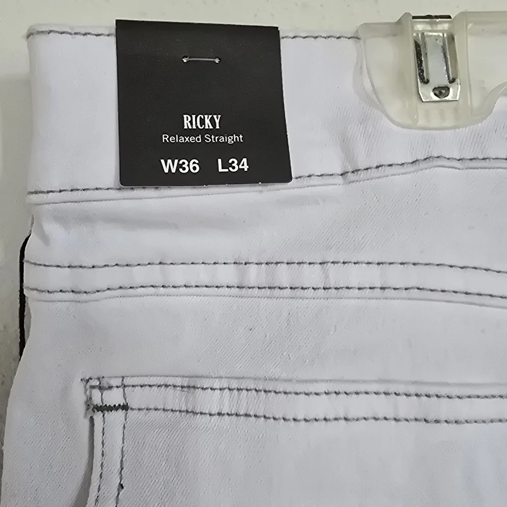 NWT True Religion White Ricky Flap Straight Leg Jeans Size 36